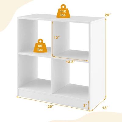 Costway Kids Toy Storage Organizer 4-Cube Wooden Display Bookcase With Anti-toppling Device - Image 2
