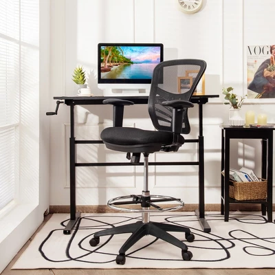 Costway Mesh Drafting Chair Office Chair W/Adjustable Armrests & Foot-Ring