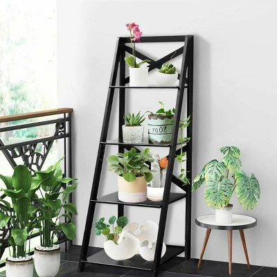 Costway 4-Tier Ladder Shelf Bookshelf Bookcase Storage Display Leaning Home Office Decor - Image 5