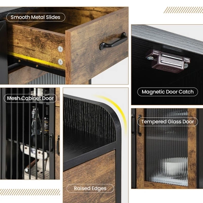 Costway Kitchen Sideboard Buffet Bar Cabinet Accent Cupboard With Metal Glass Door & Drawer - Image 8