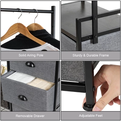 Costway 8 Drawer Fabric Dresser Hanger&Shoe Rack Multifunctional Storage Tower Metal - Image 9