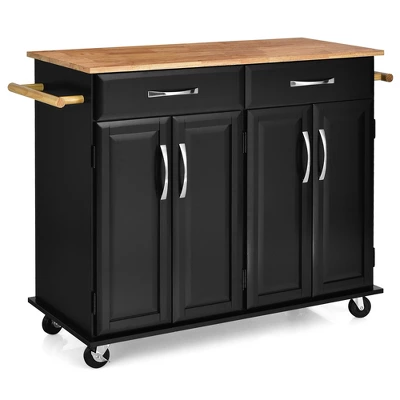 Costway 4-Door Rolling Kitchen Island Cart Buffet Cabinet W/ Towel Racks Drawers WhiteBlack - Image 9