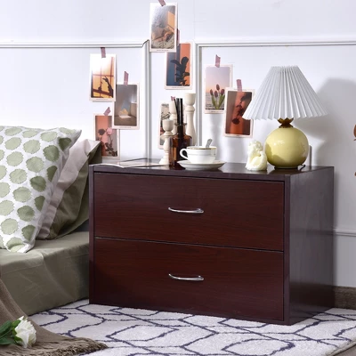 Costway 2-Drawer Dresser Horiztonal Organizer W/Handle Wood End Table Nightstand - Image 2