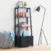 Costway 4-Tier Ladder Shelf Bookshelf Bookcase Storage Display Leaning With 2 Drawers