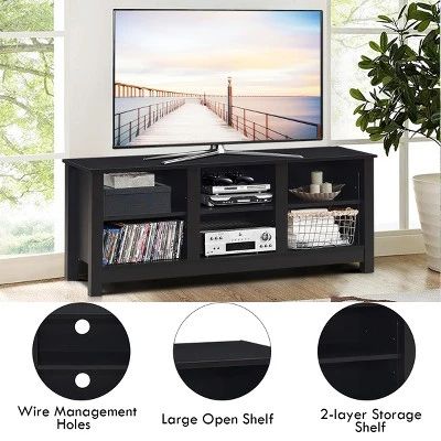 Costway TV Stand Cabinet For TV's Up To 60'' Entertainment Center W/Storage Shelves BlackBrown - Image 6