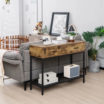 Costway Console Table Industrial Large Drawers Storage Shelf Narrow Entryway Hallway - Image 2