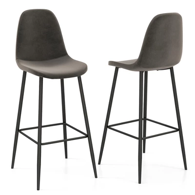 Costway Set Of 2 Bar Stools 29.5'' Velvet Upholstered High Back Bar Chairs Kitchen Brown/Grey - Image 8