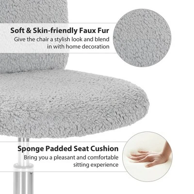 Costway Armless Faux Fur Leisure Office Chair Adjustable Swivel Task Chair - Image 8