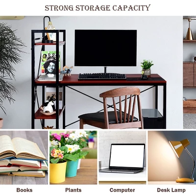 Costway 47.5'' Compact Computer Desk With 4-Tier Storage Bookshelves For Home Office - Image 3