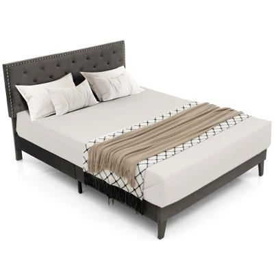 Costway Bed Frame Upholstered Platform Bed With Tufted Headboard Mattress Foundation - Image 11