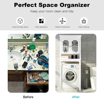 Costway Over The Toilet Bathroom Space Saver Carved Top Toilet Rack W/ Adjustable Shelf - Image 5