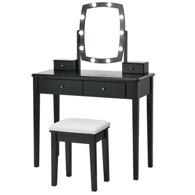 Costway Vanity Table Set With Lighted Mirror Adjustable 10 Bulbs Dresser 4 Drawer - Image 9