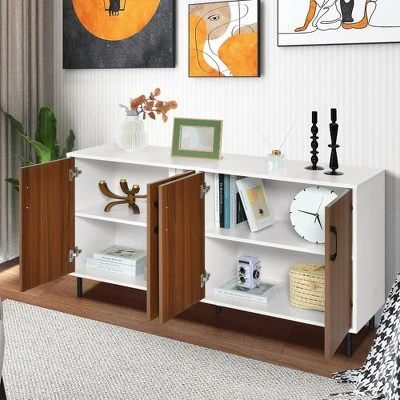 Costway Buffet Server Sideboard Kitchen Storage Cabinet Cupboard With Shelves & 4 Doors - Image 3