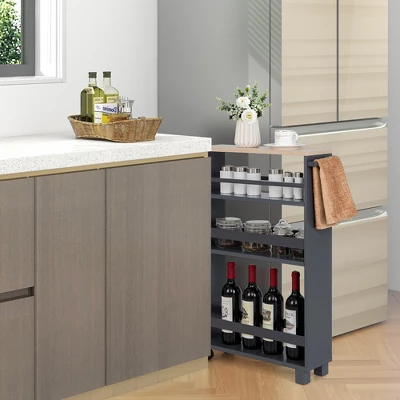 Costway 4-Tier Slim Kitchen Storage Cart Narrow Slide Out Trolley Adjustable Shelf WhiteGrey - Image 2