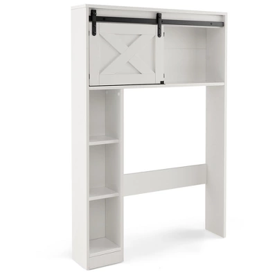 Costway Over The Toilet Bathroom Storage Cabinet With Sliding Barn Door & Shelves White - Image 9
