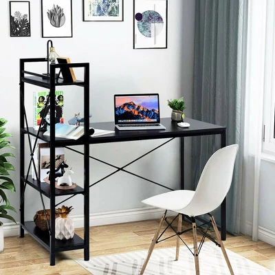 Costway 47.5" Computer Desk Writing Desk Study Table Workstation With 4-Tier Shelves Black - Image 3