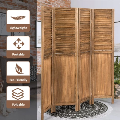 Costway 4 Panel Folding Privacy Room Divider Screen Home Furniture 5.6 Ft Tall Brown - Image 3