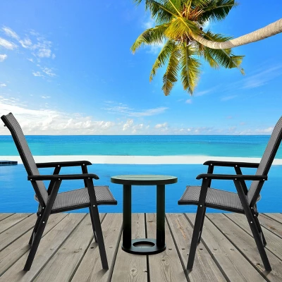 Costway 2PCS Folding Chairs Steel Frame Patio Garden Outdoor W/ Armrest & Footrest - Image 3