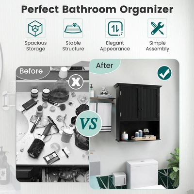 Costway Wall Mount Bathroom Cabinet Wooden Medicine Cabinet Storage Organizer - Image 7