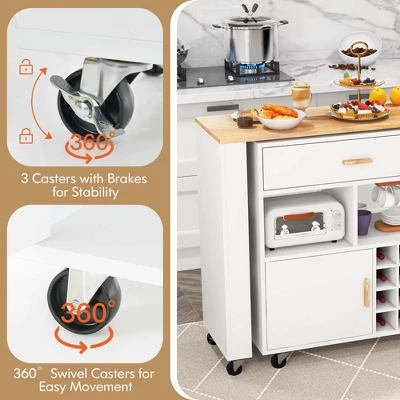 Costway Reversible Folding Kitchen Island Cart Utility Storage Trolley Wine Rack Shelves - Image 8