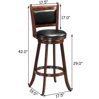 Costway 29'' Swivel Bar Height Stool Wooden Dining Chair PVC Upholstered Seat Espresso Panel Back - Image 2