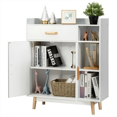 Costway Floor Storage Cabinet Free Standing Cupboard Chest W/1 Drawer 2 Doors 3 Shelves - Image 4