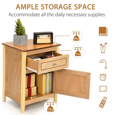 Costway 2PCS Nightstand With Drawer Accent Side End Table Storage Cabinet WhiteNatural - Image 8