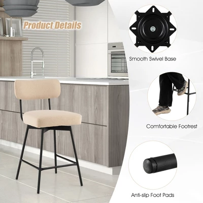 Costway Set Of 4 Swivel Bar Stools Counter Height Upholstered Kitchen Dining Chair Gray/Beige - Image 8