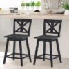 Costway Set Of 2 Bar Stools Swivel Counter Height Chair W/ Solid Wood Legs WhiteBlack