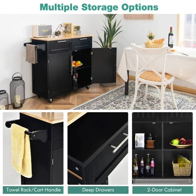 Costway Rolling Kitchen Cart Island Heavy Duty Storage Trolley Cabinet Utility Black - Image 5
