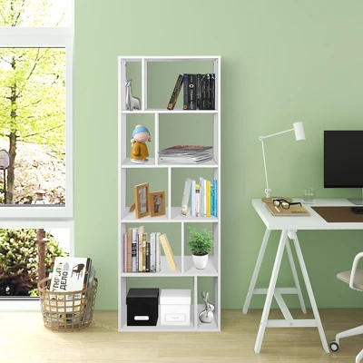 Costway 5-tier Wood Bookcase 66'' Tall Open Storage Shelf Display Rack W/10 Compartments - Image 9