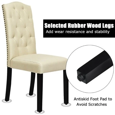 Costway Set Of 4 Tufted Dining Chair Upholstered W/ Nailhead Trim & Rubber Wooden Legs - Image 7
