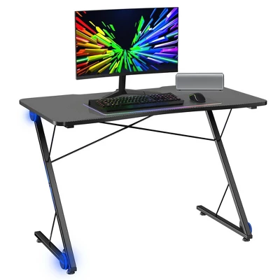 Costway 43.5 Inch Gaming Desk Z Shape Office PC Computer Desk Gamer Tables W/ LED Lights - Image 9