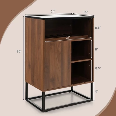 Costway Wine Storage Cabinet Buffet Sideboard With Adjustable Shelf & Sliding Door Kitchen - Image 3