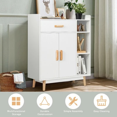 Costway Floor Storage Cabinet Free Standing Cupboard Chest W/1 Drawer 2 Doors 3 Shelves - Image 6