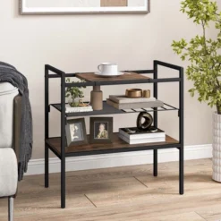 Costway Industrial Entryway Table 3-Tier Sofa Side Table With Removable Panel & Mesh Shelf
