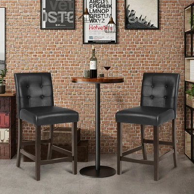 Costway Set Of 2 Bar Stools 25inch Counter Height Barstool Pub Chair Rubber Wood Black - Image 2