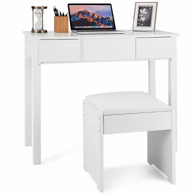 Costway White Vanity Dressing Table Furniture Stool Storage Box - Image 8