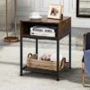 Costway Industrial Nightstand End Side Table W/ Compartment & Mesh Shelf Rustic Brown