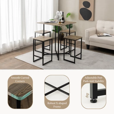 Costway 5-Piece Dining Table Set Kitchen Square Square Space-saving Table Set With Stools - Image 4