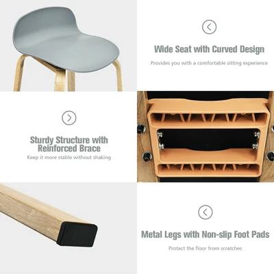 Costway Modern Set Of 4 Barstools 30inch Pub Chairs W/Low Back & Metal Legs Grey - Image 9