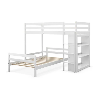 Costway Twin Over Twin Loft Bunk Bed Wood W/Bookcase Guardrail Ladder Kids Bedroom - Image 12