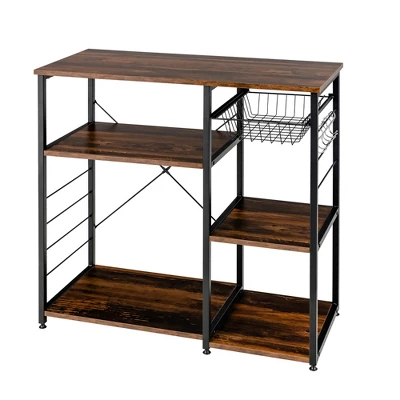 Costway Industrial Kitchen Baker's Rack Microwave Stand Utility Home Shelf W/ 6 Hooks - Image 10