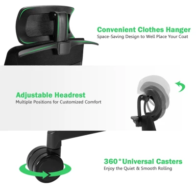 Costway High Back Mesh Office Chair Swivel Reclining Task Chair W/Clothes Hanger - Image 8