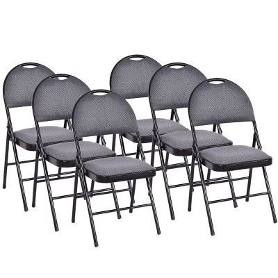 Costway Set Of 6 Folding Chairs Fabric Upholstered Padded Seat Metal Frame Home Office - Image 4