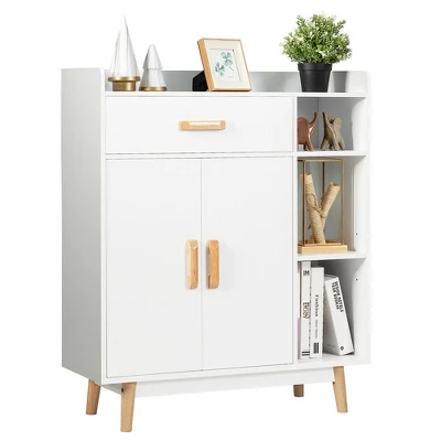 Costway Floor Storage Cabinet Free Standing Cupboard Chest W/1 Drawer 2 Doors 3 Shelves - Image 5