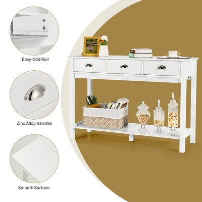 Costway Console Table With 3 Drawers Bottom Shelf Sofa Side Table Entryway White - Image 7