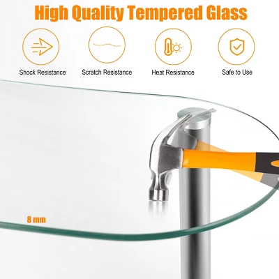 Costway Decorative Storage Cabinets Home Liquor Pub Table W/Tempered Glass Top & 2 Shelves - Image 5