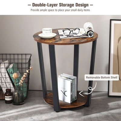 Costway Industrial End Table Metal Frame W/ Storage Shelf - Image 5