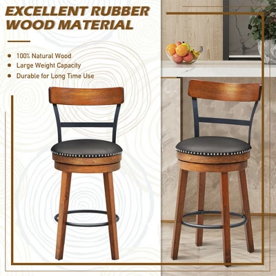 Costway 25.5'' BarStool Swivel Counter Height Kitchen Dining Bar Chair W/Rubber Wood Legs - Image 6
